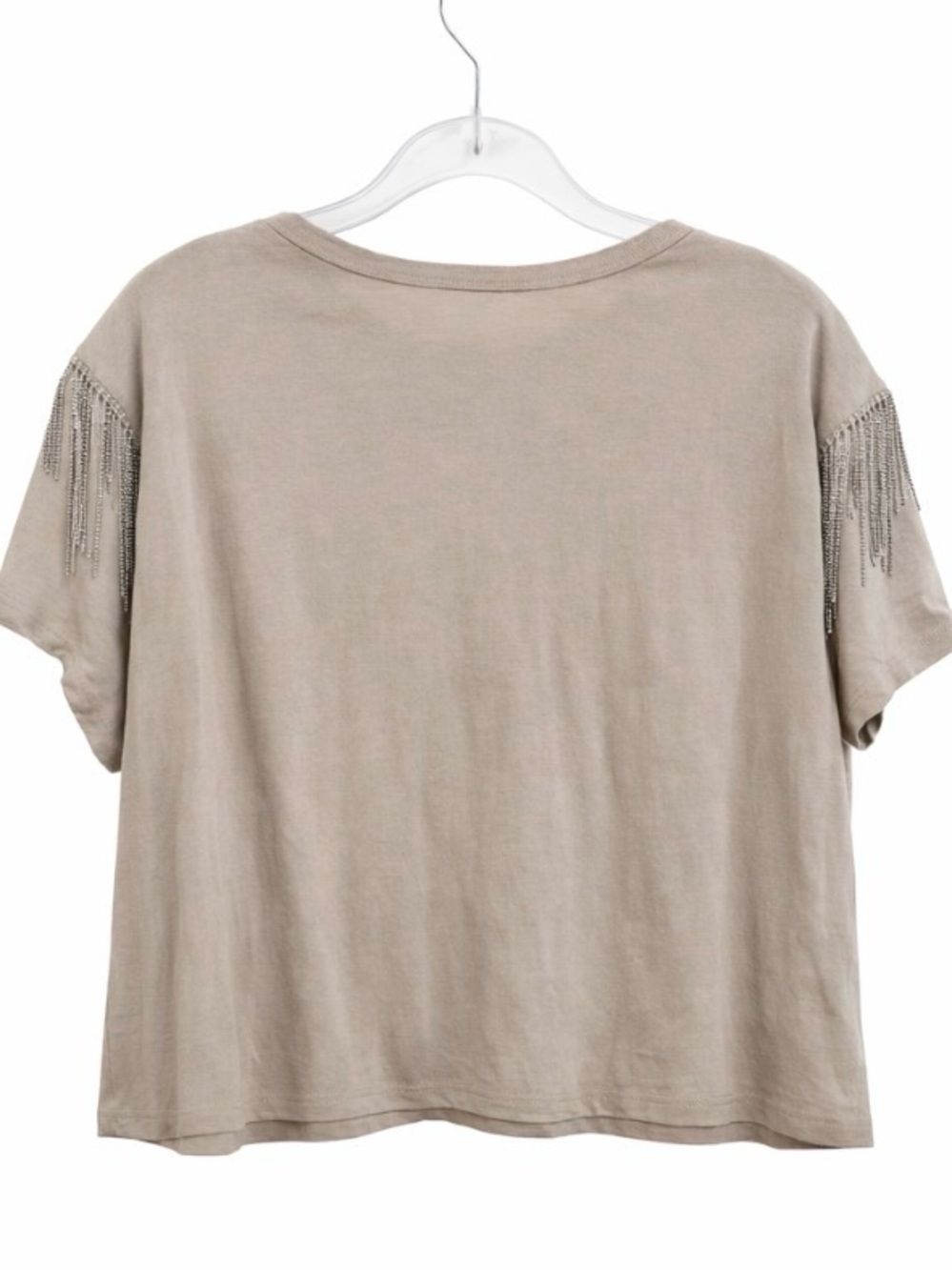 KISS Graphic Fringe Tee 2X Torrid Taupe Rock Band Lips Logo Beaded - Picture 3 of 6